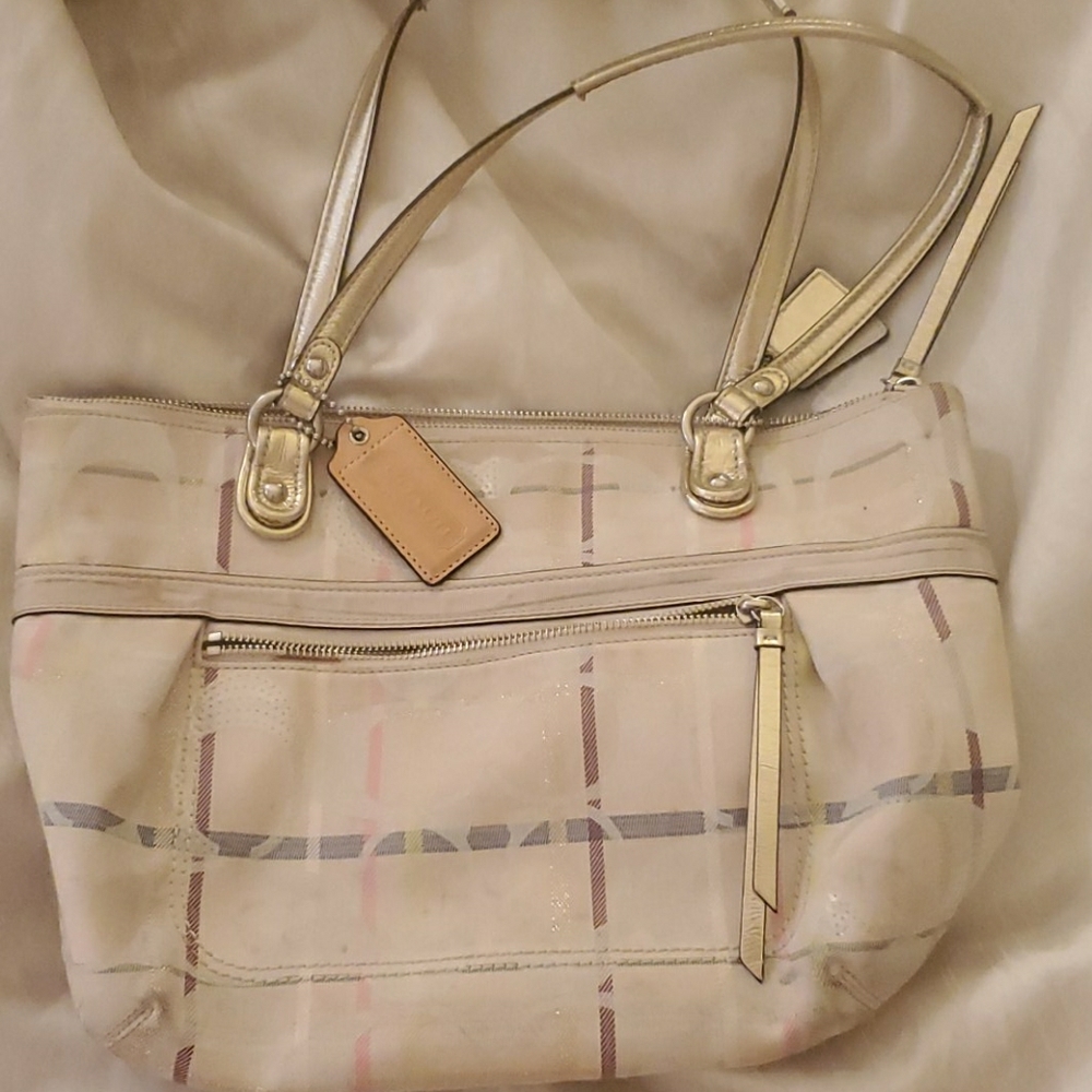 Coach Poppy Tattersall Signature Plaid Glam Tote Purse